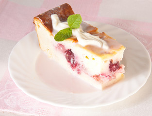 piece of curd pudding with berries