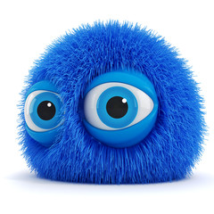 3d funny fluffy creature with big blue eyes