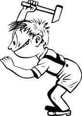 Boy dropping hammer