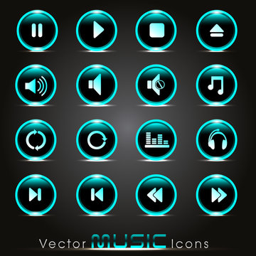 A set of shining musical themed glossy icons, eps10 design.