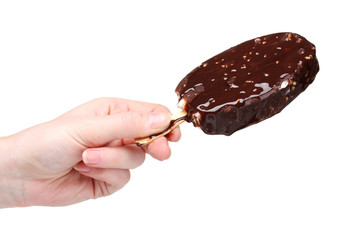 delicious ice-cream with nuts on a stick isolated on white
