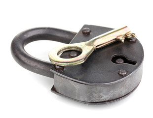 Obraz premium Retro padlock with key isolated on white