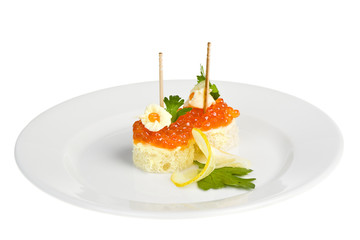 Appetizer with  red caviar