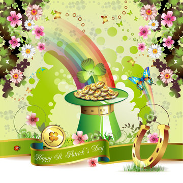 St. Patrick's Day card design with clover and coins