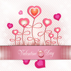 Fototapeta na wymiar Valentine's day card with hearts in plant shape