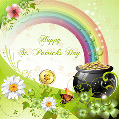 St. Patrick's Day card design with clover and coins