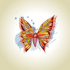Vector butterfly and ink splats
