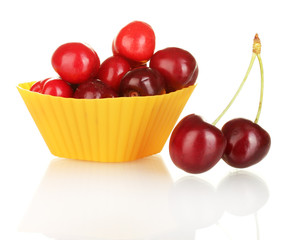 Cherry in the mold of silicone isolated on white close-up