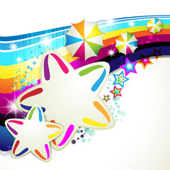 Colored background with colored stars and umbrellas