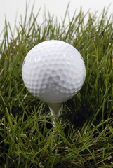 Pelota de golf en el césped, vertical