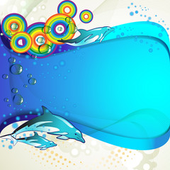 Colored circles with dolphins and drops of water