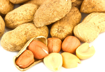 nuts, peanuts in the shell on a white background