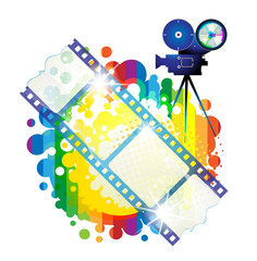 Film frames with camera over colorful background