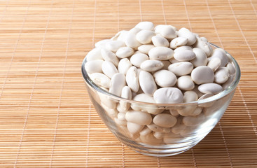 glass bowl full of white beans
