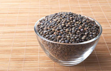 glass bowl full of French lentils