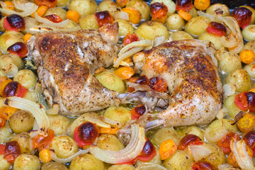Fried chicken legs with vegetables