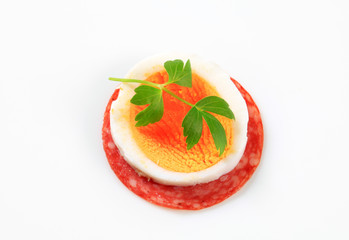 Slice of salami and boiled egg