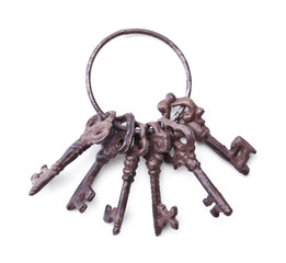bunch of antique keys isolated on white