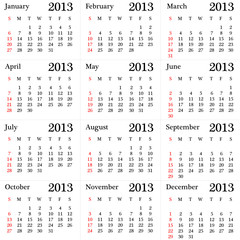 calendar for 2013 year simple version vector