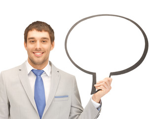 smiling businessman with blank text bubble