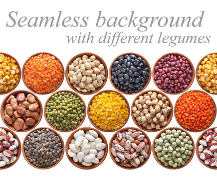 Seamless texture with legumes on white