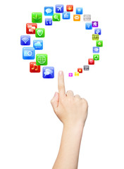 Finger touching circle of colorful applications