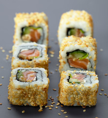 sushi with salmon and cucumber