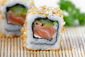 sushi with salmon and cucumber