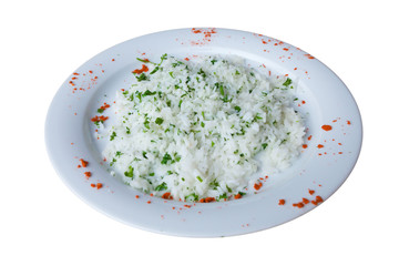 white rice in plate isolated