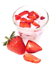 Fresh Strawberry yoghurt on white