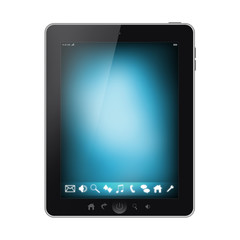 Tablet pc with blue menu on a screen isolated on white