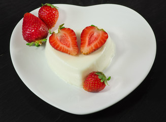 heart shape panna cotta over heart shape plate