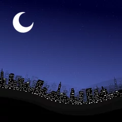 Foto op Aluminium Cartoon aarde stad bij nacht © picoStudio