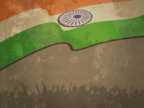 India flag on old textured paper background.