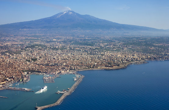 Fototapeta Air photo of Catania city in Sicily