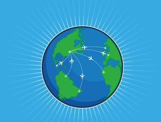 Airplane Route Around the World Globe