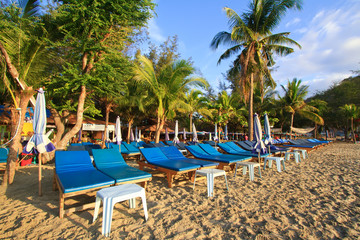 Group of  beds on the beach in huahin, Thailand