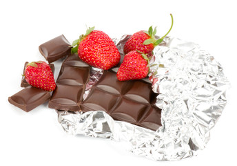 red tasty strawberry in chocolate