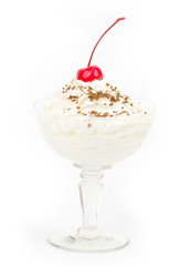Tasty cream with cherry on white.background