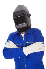 Portrait of confident welder in the mask