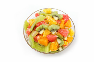 Fresh fruits salad on white background