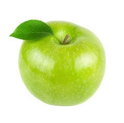 green apple fruits with leaf isolated on white background