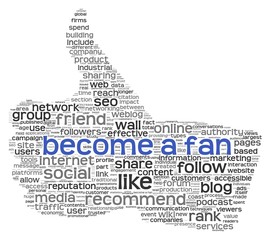 Become a fan in tag cloud on white