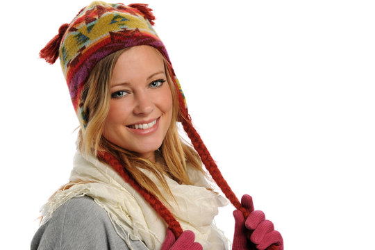 Young blond woman with winter clothing