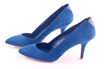 a pair of blue high heel shoes