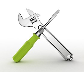 3d wrench and screwdriver. Isolated on white.