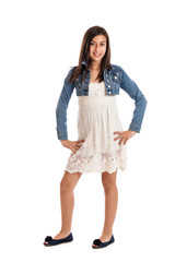 Preteen girl portrait isolated on white