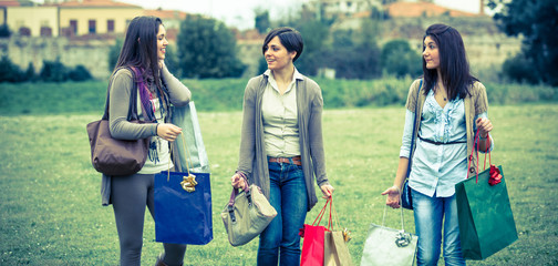 Young Women at Park after Shopping