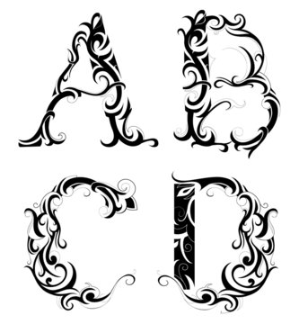 Set of decorative letter shape isolated on white