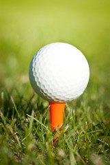 close up of golf ball on tee